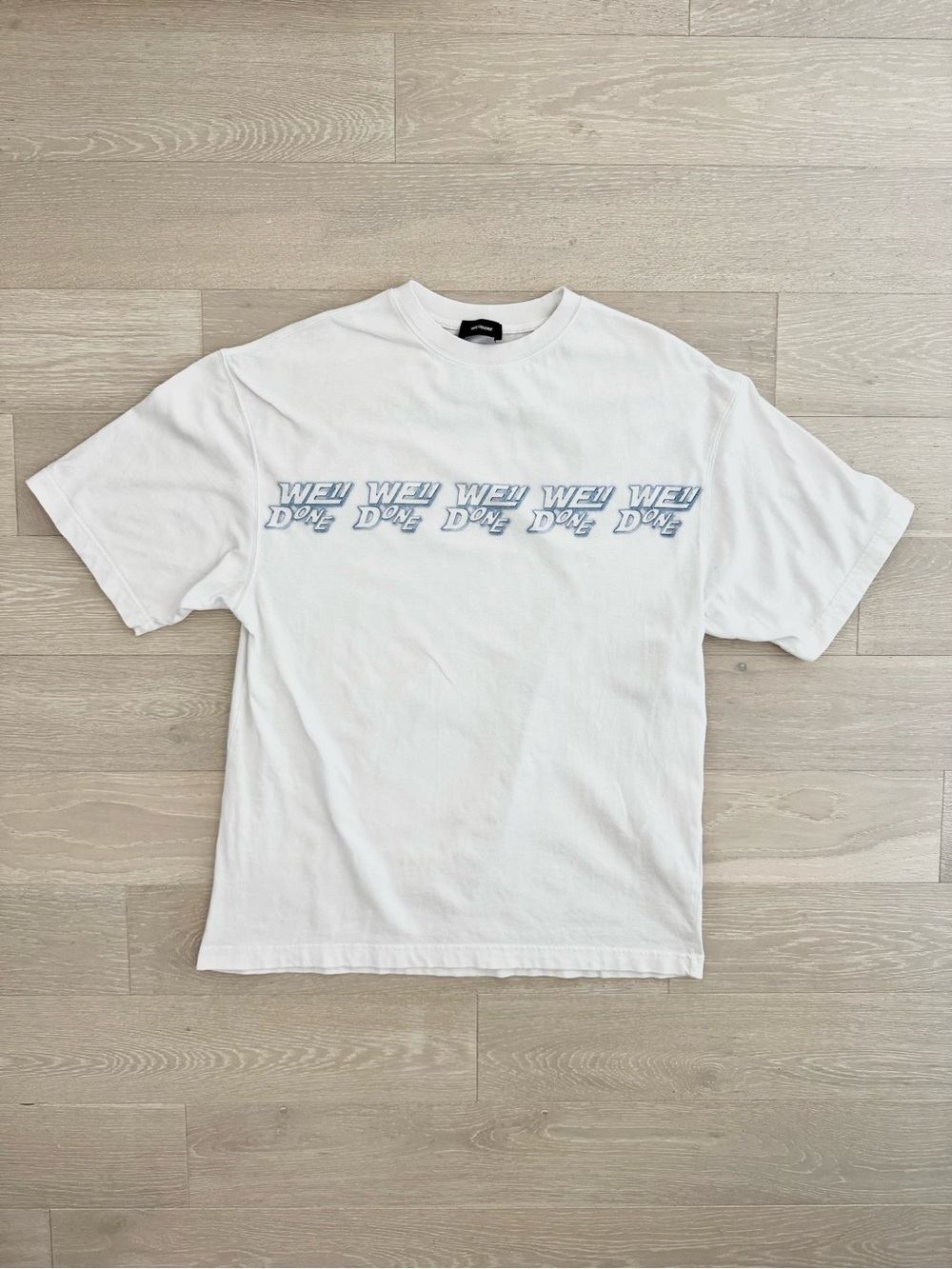 WE11DONE White Men’s T-Shirt with Stencil Print and Rubber Back Logo - Size L